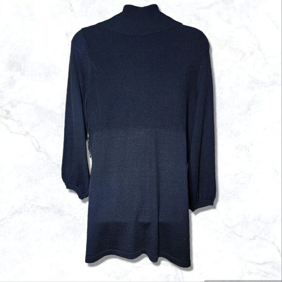 Mercer & Madison Wool Blend Black Bishop Sleeve Ribbed V-Neck Button Cardigain - Picture 6 of 8